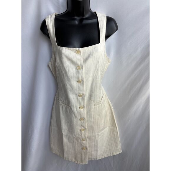 MNG Mango NWT Cream Striped Belted Dress Size M USA 6 Classy Modest Old Money - Picture 1 of 9
